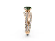 Solitaire Engagement Ring Setting for Fancy Green Round Cut Center with Woven 3-Strand Pave Band and Prong Head in Rose Gold