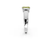 3 Stone Engagement Ring Setting for Fancy Yellow Emerald Cut Center with Raised Basket Heads and Prong Head in Platinum