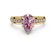 Solitaire Engagement Ring Setting for Fancy Pink Pear-Shaped Center with Raised Channel Band and Prong Head in Yellow Gold