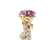 Solitaire Engagement Ring Setting for Fancy Pink Round Cut Center with Bar-Station Pave Twist and Prong Head in Yellow Gold