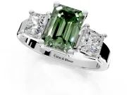 3 Stone Engagement Ring Setting for Fancy Green Emerald Cut Center with Matching Side Accents and Prong Head in Sterling Silver