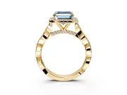 Halo Engagement Ring Setting for Fancy Blue Asscher Cut Center with Twist Band and Prong Head in Yellow Gold