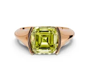 Tension Engagement Ring Setting for Fancy Yellow Asscher Cut Center with Wide Tapered Band and Tension Head in Rose Gold