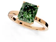 Hidden Halo Engagement Ring Setting for Fancy Green Radiant Cut Center with Wide Flat Plain Band and Prong Head in Rose Gold