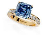 Solitaire Engagement Ring Setting for Fancy Blue Asscher Cut Center with Channel-Set Accents and Prong Head in Yellow Gold