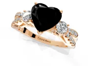 3 Stone Engagement Ring Setting for Fancy Black Heart-Shaped Center with Pave Split Shank and Prong Head in Rose Gold