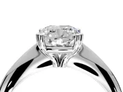 Solitaire Engagement Ring Setting for Cushion Cut Center with Reverse Tapered Band and Prong Head in Sterling Silver