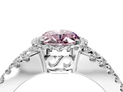 Halo Engagement Ring Setting for Fancy Pink Oval Center with Wide-Open Pave Split Shank and Prong Head in Sterling Silver