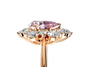 Small-Accent Cluster Halo Engagement Ring Setting for Fancy Pink Pear-Shaped Center with Plain Band and Prong Head in Rose Gold