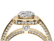 Halo Engagement Ring Setting for Cushion Cut Center with Framed Halo, Pave Band and Prong Head in Yellow Gold