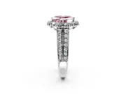 Large Accent Halo Engagement Ring Setting for Fancy Pink Asscher Cut Center with Pave Split Shank and Prong Head in Platinum