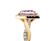 Halo Engagement Ring Setting for Fancy Pink Princess Cut Center with Pave and Plain Twist Band and Prong Head in Yellow Gold
