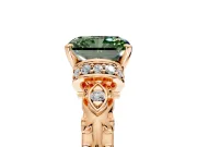 Solitaire Engagement Ring Setting for Fancy Green Radiant Cut Center with Filigree Band and Prong Head in Rose Gold