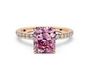 Solitaire Engagement Ring Setting for Fancy Pink Radiant Cut Center with Fine Pave Band and Prong Head in Rose Gold
