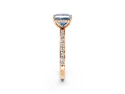 Hidden Halo Engagement Ring Setting for Fancy Blue Princess Cut Center with Pave Band and Prong Head in Rose Gold