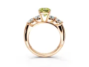 5 Stone Engagement Ring Setting for Fancy Yellow Cushion Cut Center with Graduated Accents and Prong Head in Rose Gold