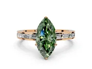 Solitaire Engagement Ring Setting for Fancy Green Marquise Center with Channel Baguette Band and Prong Head in Rose Gold