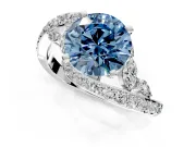 Solitaire Engagement Ring Setting for Fancy Blue Round Cut Center with Pave Bypass Twist Band and Prong Head in Platinum