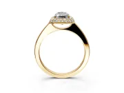 Halo Engagement Ring Setting for Radiant Cut Center with Plain Tapered Band and Prong Head in Yellow Gold