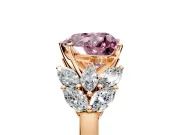 Leaf Cluster Engagement Ring Setting for Fancy Pink Heart-Shaped Center with Marquise Accents and Prong Head in Rose Gold