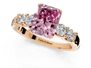 5 Stone Engagement Ring Setting for Fancy Pink Radiant Cut Center with Plain Band and Prong Head in Rose Gold