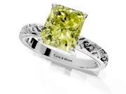 Solitaire Engagement Ring Setting for Fancy Yellow Radiant Cut Center with Scrollwork Band and Prong Head in White Gold
