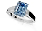 Solitaire Engagement Ring Setting for Fancy Blue Emerald Cut Center with Tapered Split Shoulders and Prong Head in Sterling Silver