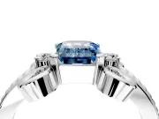 Solitaire Engagement Ring Setting for Fancy Blue Emerald Cut Center with Twisted Band and Scroll Prong Head in Sterling Silver