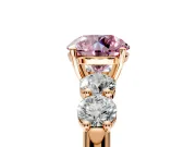 5 Stone Engagement Ring Setting for Fancy Pink Round Cut Center with Graduated Accents and Prong Head in Rose Gold