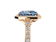 Halo Engagement Ring Setting for Fancy Blue Radiant Cut Center with Pave Accents, Heart Basket and Prong Head in Rose Gold
