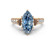 Solitaire Engagement Ring Setting for Fancy Blue Marquise Center with Pave Cathedral Shoulders and Prong Head in Rose Gold