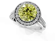 Halo Engagement Ring Setting for Fancy Yellow Round Cut Center with Outer Bezel Rim, Pave Band and Prong Head in Sterling Silver