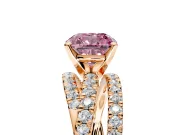 Solitaire Engagement Ring Setting for Fancy Pink Cushion Cut Center with Woven 3-Strand Pave Band and Prong Head in Rose Gold