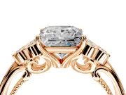 Cluster Engagement Ring Setting for Princess Cut Center with Bezel Accent Clusters and Prong Head in Rose Gold