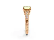 Engraved Engagement Ring Setting for Fancy Yellow Asscher Cut Center with Milgrain Pave Band and Prong Head in Rose Gold