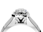 Halo Engagement Ring Setting for Emerald Cut Center with Knife Ridge Cathedral Band and Prong Head in Platinum