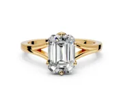 Solitaire Engagement Ring Setting for Emerald Cut Center with Plain Split Shank and Prong Head in Yellow Gold