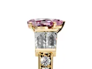 Channel-Set Engagement Ring Setting for Fancy Pink Pear-Shaped Center with Baguette Band and Prong Head in Yellow Gold