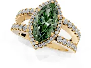 Halo Engagement Ring Setting for Fancy Green Marquise Center with Wide-Open Pave Split Shank and Prong Head in Yellow Gold