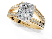 Split Shank Engagement Ring Setting for Radiant Cut Center with Pave Split Shank and Prong Head in Yellow Gold