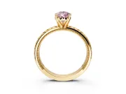 Solitaire Engagement Ring Setting for Fancy Pink Pear-Shaped Center with Milgrain X Pattern Band and Prong Head in Yellow Gold