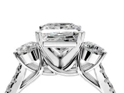 3 Stone Engagement Ring Setting for Princess Cut Center with Crossover Basket, Pave Band and Prong Head in Platinum