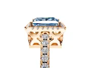 Accent Halo Engagement Ring Setting for Fancy Blue Princess Cut Center with Full-Length Pave Band and Prong Head in Rose Gold