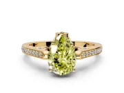Cathedral Engagement Ring Setting for Fancy Yellow Pear-Shaped Center with Antique-Style Pave Band and Prong Head in Yellow Gold