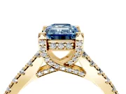 Solitaire Engagement Ring Setting for Fancy Blue Emerald Cut Center with Widening Pave Band and Claw Prong Head in Yellow Gold