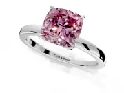 Solitaire Engagement Ring Setting for Fancy Pink Cushion Cut Center with Thin Rounded Plain Band and Prong Head in Sterling Silver