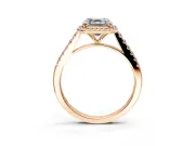 Halo Engagement Ring Setting for Asscher Cut Center with Narrowing Pave Band and Prong Head in Rose Gold