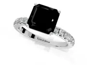 Open Basket Engagement Ring Setting for Fancy Black Asscher Cut Center with Pave Band and Prong Head in Sterling Silver