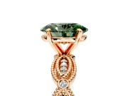Solitaire Engagement Ring Setting for Fancy Green Oval Center with Marquise Panel Band and Prong Head in Rose Gold