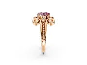 Solitaire Engagement Ring Setting for Fancy Pink Round Cut Center with Twisted Band and Scroll Prong Head in Rose Gold